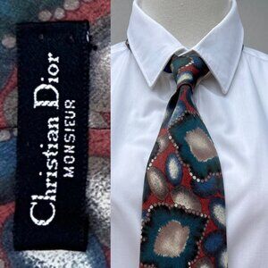 Vintage 90s Christian Dior Monsieur Men's Italy Made 100% Silk Necktie 59"x3.75"